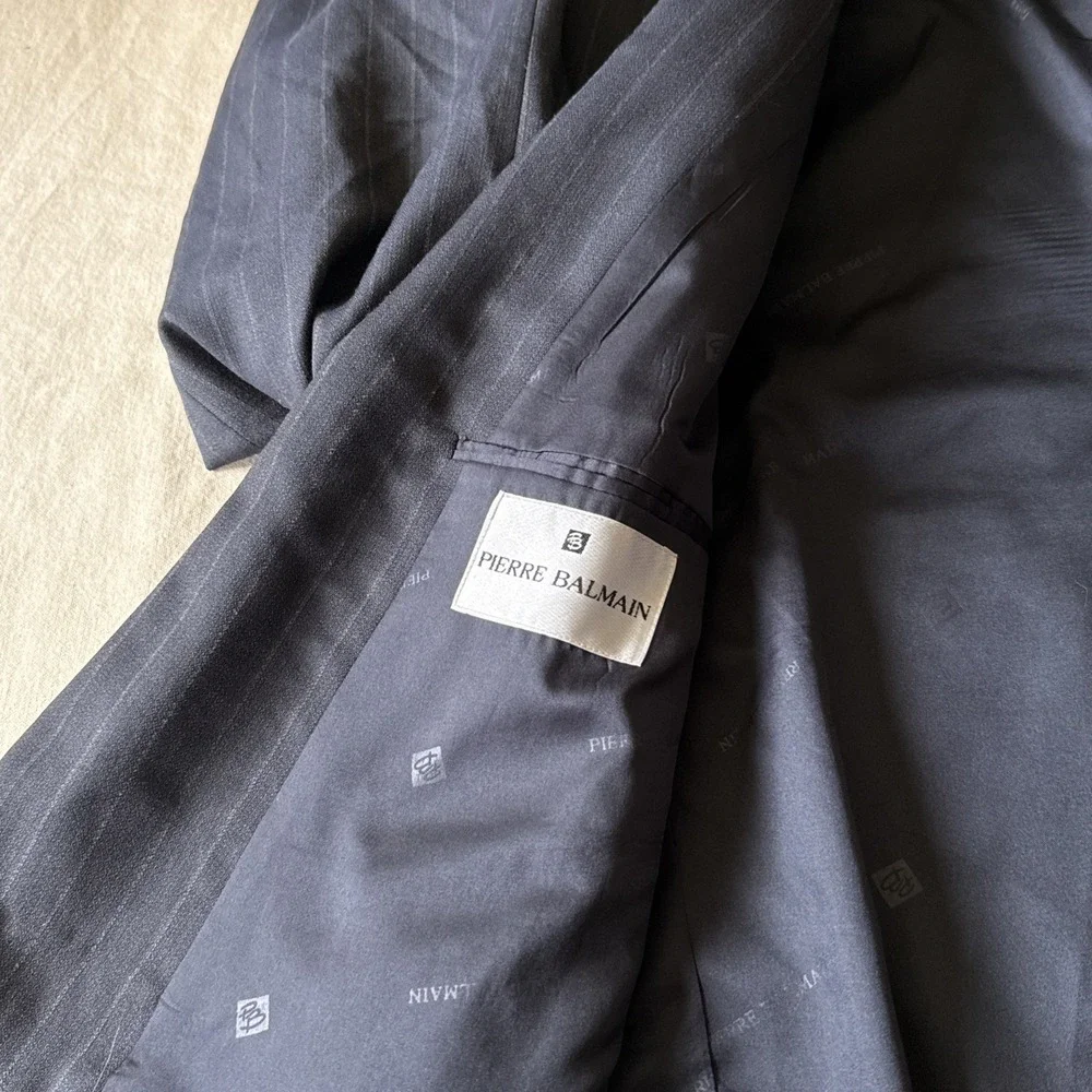 Pierre Balmain Double Breasted Blazer Jacket 48 Peak Lapel Gray Striped